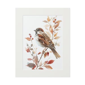 Stampa di passero, decorazione da parete, stampe artistiche (cornice di carta passepartout), arte della fauna selvatica, regalo per gli amanti degli uccelli