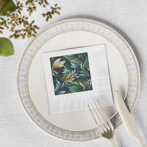 Green Leaves White Coined Napkins