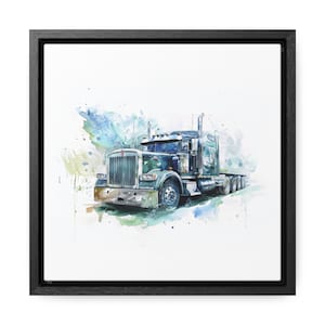 Blue Watercolour Truck, Gallery Canvas Wrap, Square Frame. 3 sizes