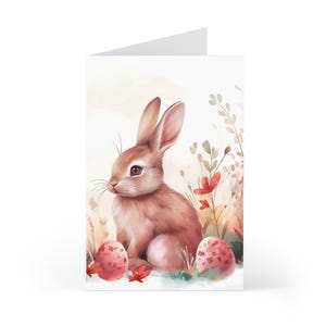 Lot de 7 cartes de voeux de Pâques fantaisistes | Lapins mignons et motifs floraux, parfaits pour les célébrations de printemps, les voeux de Pâques