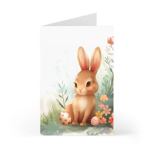 Set Pasen-wenskaarten, grillig konijntje, eieren, bloemen, warme kleuren, aquarellen, briefpapier, kerstkaarten, lentedecor, cadeau