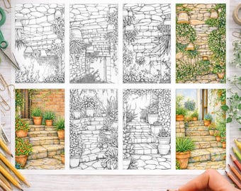 Garden Coloring Pages Bundle | Butterflies, Flowers, Stone Paths (PDF)