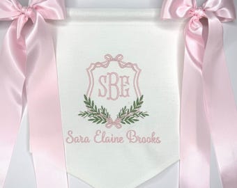 Personalized Baby Welcome Banner with Crest and Bows, Baby Announcement, Custom Baby Banner, Hospital Door Sign, Baby Announcement