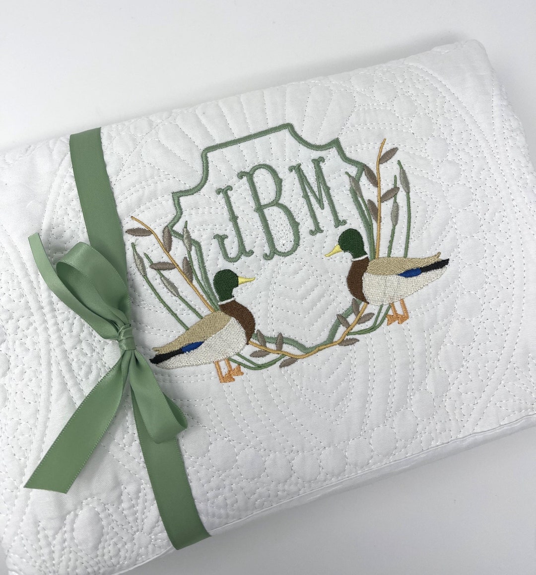 Embroidered Heirloom Baby Quilt With Mallard Duck Design, Personalized ...
