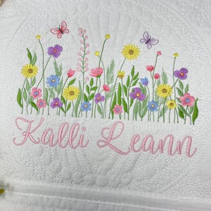 Wildflower Nursery Embroidered Baby Quilt, Personalized Baby Blanket, Baby Shower Gift, Gift for New Mom, Custom Baby Blanket