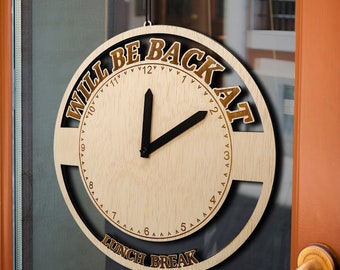 Personalized 'Will Return' Clock Sign: Custom Business Decor