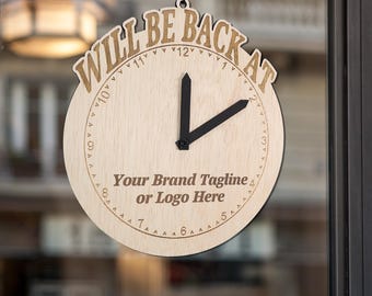 Personalized Will Be Back Clock Sign: Custom Business Hanging Sign