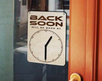 Personalized Wood 'Will Be Back' Clock Sign: Custom Business Storefront Sign