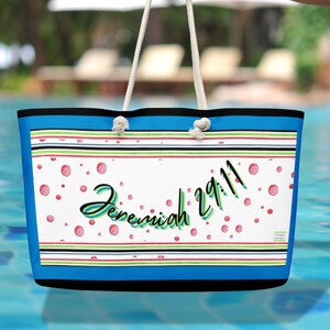 Jeremiah 29:11 Beach Weekender Bag,Scripture Summer Tote,Large Colorful Beach Bag, Spring Summer Travel Bag,Striped Overnight Bag,God's Plan