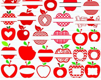 May include: A set of 25 red apple SVG cut files with different designs, including polka dots, stripes, hearts, and a bitten apple. The files are perfect for creating personalized crafts, such as t-shirts, mugs, and home decor.
