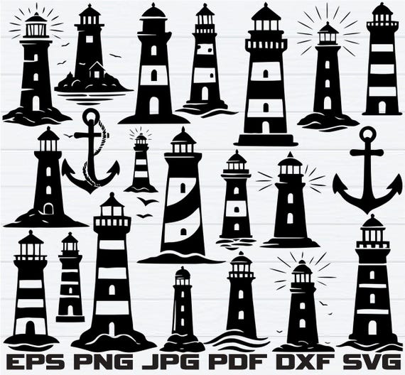 Lighthouse Svg Bundle, Lighthouse Png Bundle, Lighthouse Clipart, Lighthouse Svg Cut File for Cricut, Ocean  Lighthouse Svg, Commercial Use