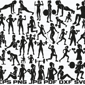 Women Gym Svg Bundle, Gym Svg Bundle, Women Gym Clipart, Women Exercise Svg, Fitness Svg, Gym Girl Cut Files For Circut, Gym Girl Silhouette
