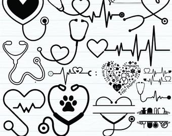 Estetoscopio de corazón Svg, Estetoscopio Svg, Estetoscopio Png, Latido del corazón Svg, Vida de enfermera Svg, Svg médico, Archivo de corte de latido del corazón, Clipart de estetoscopio