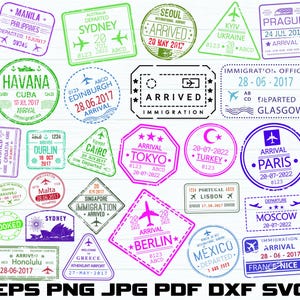 Marcos da cidade, coleção de selos SVG, selos de viagem da cidade, adesivos de viagem de férias, turismo vintage, para impressão, sublimação de clipart