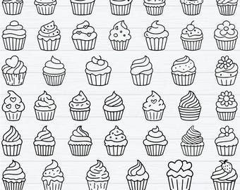 Cupcake Svg Bundle, Cupcake Clipart, Cupcake Outline Svg, Cupcake Cut Files For Cricut, Sweets Svg, Birthday Svg, Cupcake Silhouette Png,Svg