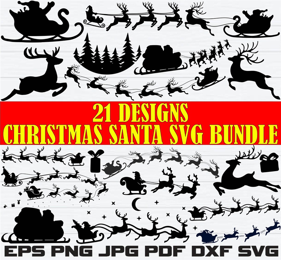Santa Sleigh Svg Bundle, Reindeer Svg, Santa Christmas Night Svg ...