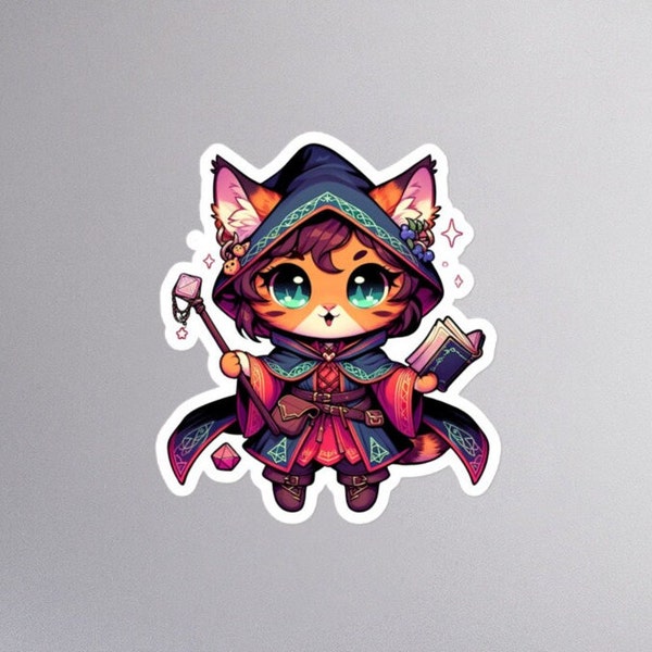 DND Cat Mage RPG Sticker Sorcerer Wizard Table Top D20 Dungeons and Dragons Bubble-Free Stickers