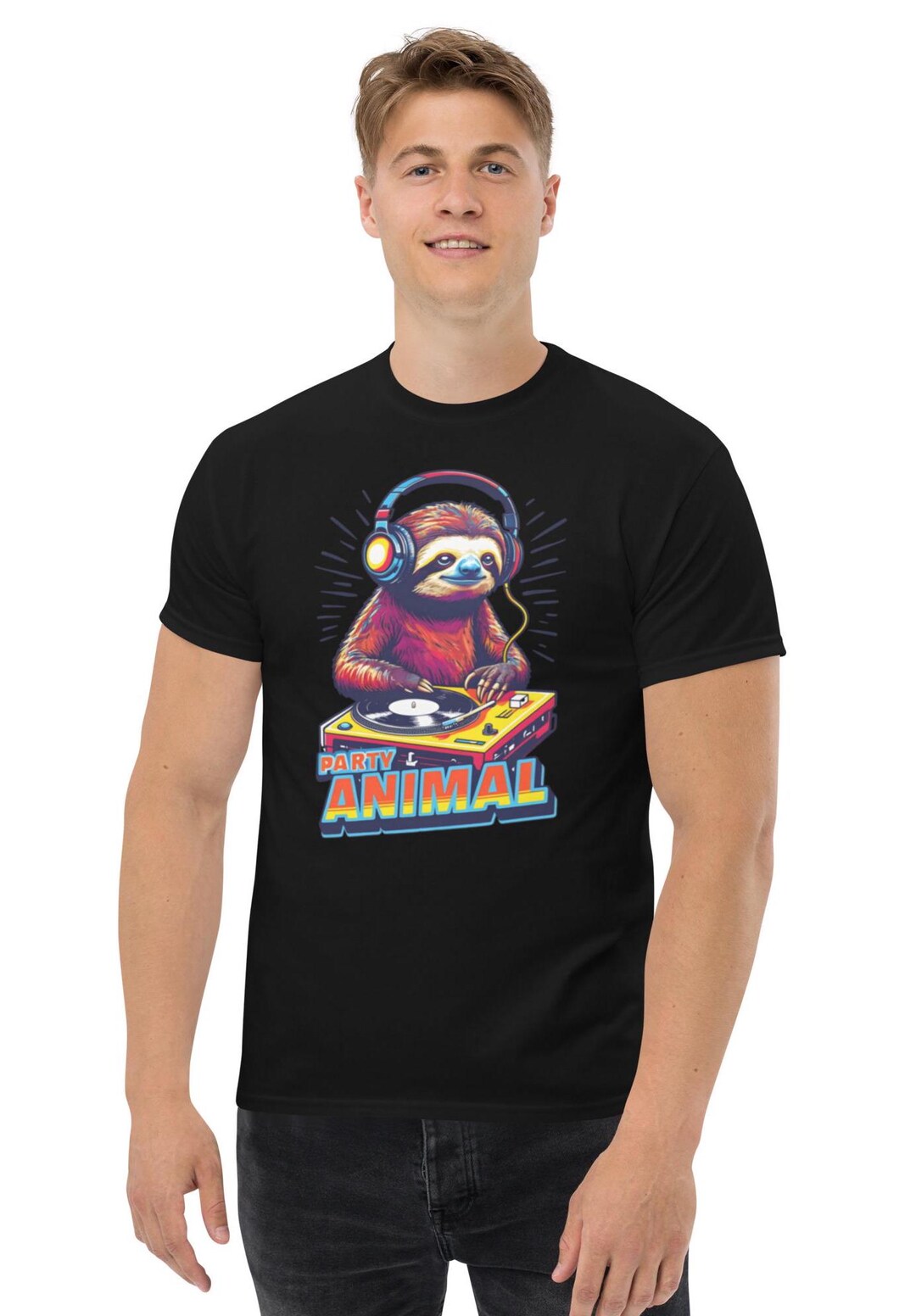 Party Animal Rave DJ Sloth Neon Vibes Unisex Classic Tee Multiple Sizes ...