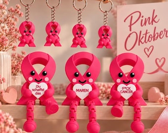 Pink October Breast Cancer Bow – Wobbly Leg Decoration & Personalized Keychain – Gift