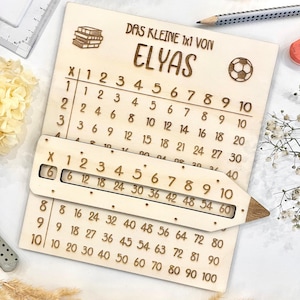 Personalized multiplication table - The small 1x1 - made of wood with matching reading aid to give as a gift for school enrollment