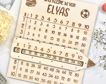 Personalized multiplication board - The small 1x1 table - made of wood with matching reading aid, perfect as a gift for starting school.