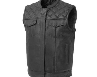 Gilet homme en cuir de mouton véritable, gilet de motard en cuir de mouton noir fait main, gilet homme noir, gilet zippé de taille personnalisée, cadeau pour lui