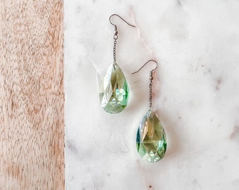 Jenny Spring Green Crystal Chandelier Prism Drop Down Earrings