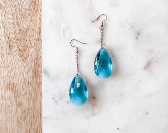 Billie Blue Crystal Chandelier Prism Drop Down Earrings