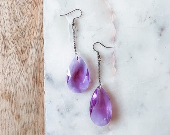 Aubrey Lavender Crystal Chandelier Prism Drop Down Earrings