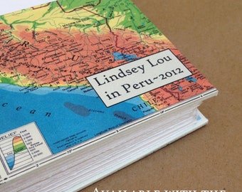 Travel Notebook Map Journal with pockets and envelopes, personalized