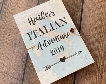 Personalized Italy Travel Journal with Pockets, Envelopes and Map