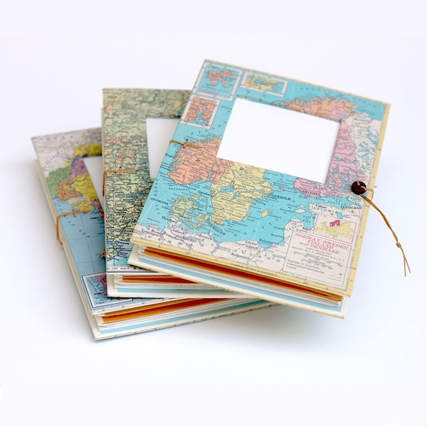 Personalized Travel Journal with Pockets and Envelopes, Choose your Map