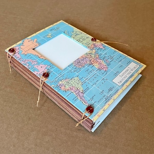 Midsize Expandable Travel Journal, Scrap Book or Junk Journal with Custom Map, Pockets and Envelopes, Scrapbook, Medium Notebook, A5 ish