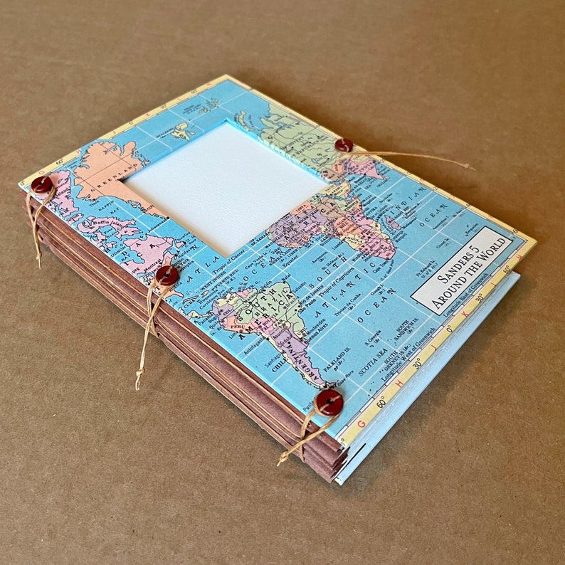 Midsize Expandable Travel Journal, Scrap Book or Art Journal with Custom Map, Pockets and Envelopes, Scrapbook, Medium Notebook image 1