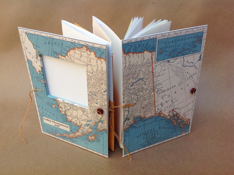 Personalized Alaska Travel Journal with Pockets, Envelopes and Vintage Map, Alaska cruise 2019, Northern Lights Trip image 2