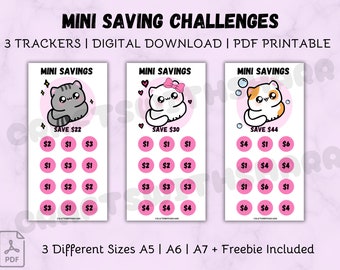 Kawaii Mini Savings Challenge Trackers: A5 A6 A7 (Printable PDF)