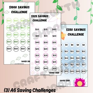 A6 Saving Challenges Low Income | Printable PDF | 1000, 525, 350 | A6