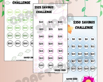 A6 Saving Challenges Low Income | Printable PDF | 1000, 525, 350 | A6