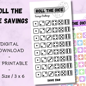 Savings Challenge Roll The Dice A6 | Printable PDF | A6 Size | Saving Trackers | Roll The Dice