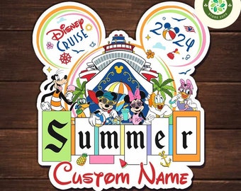 Personalized Mickey and Friends Summer Inspired Disney Cruise Magnet, Disney Family Cruise Ship Stateroom Door, Disney Summer Trip Magnet