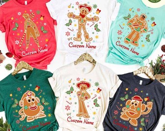 Personalized Disney Toy Story Gingerbread Christmas Shirt, Buzz Lightyear Woody Ginger Cookies Family Very Merry Christmas Party, Xmas Group