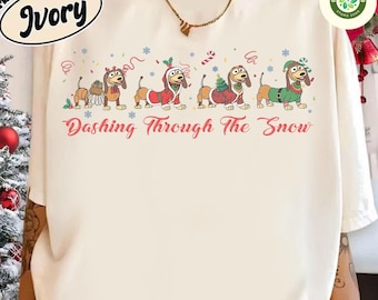 Dashing through The Snow Slink Dog Christmas Sweatshirt, Disney Toy Story Merry Christmas Sweater, Disneyland Family Christmas Trip Tee