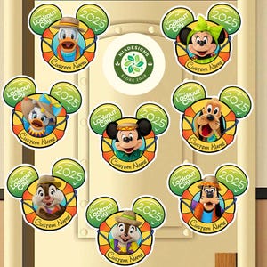 May include: Eight colorful Disney-themed Mickey Mouse ears with the text "Lookout Cay" and "2025" on each ear. The ears are decorated with various Disney characters, including Mickey Mouse, Minnie Mouse, Donald Duck, Goofy, Pluto, and Chip and Dale. Each ear has a space for a custom name.