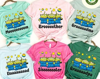 Personalized Disney Toy Story Aliens Family Mom Dad Shirt, Pizza Planet Aliens Toy Story Land Family Vacation 2025, Aliens Mom Dad Matching
