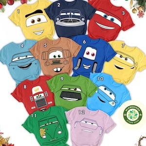 Disney Cars Shirt, Lightning McQueen Tow Mater Hudson Sally Face Outline Radiator Springs Cars Land Family Group Matching, Disney Birthday
