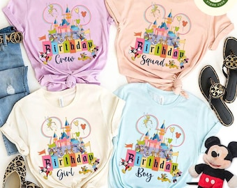 Personalized Mickey and Friends Disney Birthday Shirt, Birthday Boy, Birthday Girl Shirt, WDW Disneyland Castle Family Birthday Party Outfit