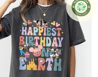 Happiest Birthday on Earth Mickey & friends Disney Birthday shirts, Disney Birthday trip 2024 shirts, WDW Disneyland Birthday Girl Boy Tee