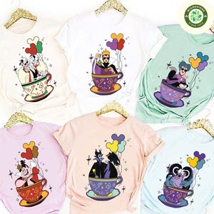 Camiseta de villanos de Disney, elige tu veneno, personajes de villanas femeninas, camiseta de viaje de chicas malvadas con forma de taza de té, reina malvada maléfica, Cruella, Úrsula