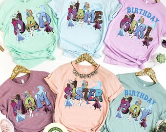 Custom Name Disney Frozen Shirts, Frozen Disney Family shirts, Elsa Anna Olaf shirt, Disney Birthday Boy Girl, Princess Trip Tees