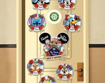 Imán de crucero de cumpleaños personalizado de Mickey y sus amigos, decoración de crucero familiar de Disney de feliz cumpleaños, imán de tripulación de niño y niña de cumpleaños